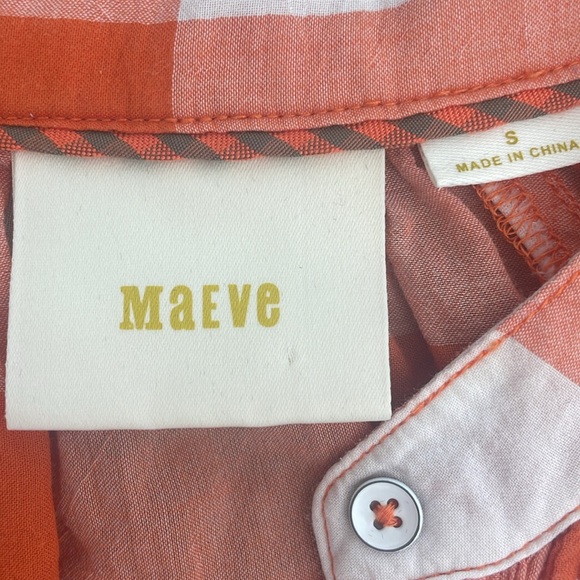 Maeve, small, orange and ivory, checked short sleeve, button-down blouse - Picture 2 of 6